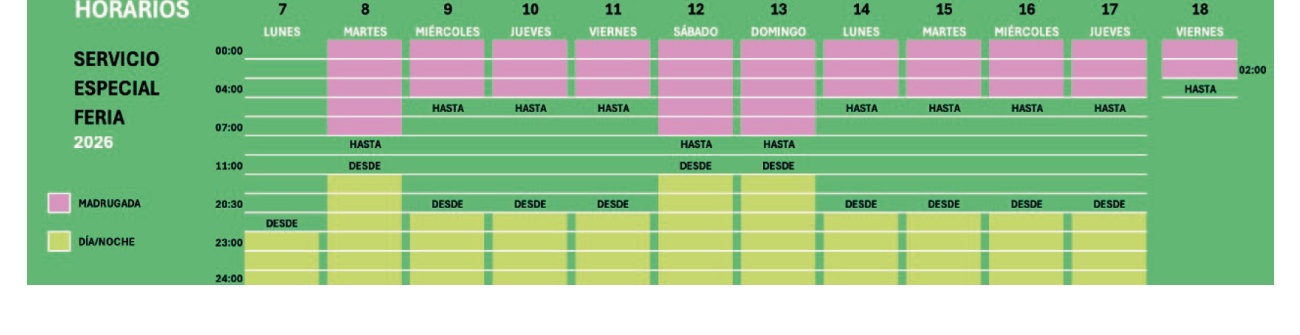 Cuadro horario del servicio especial de autobuses de la Feria de Albacete 2026