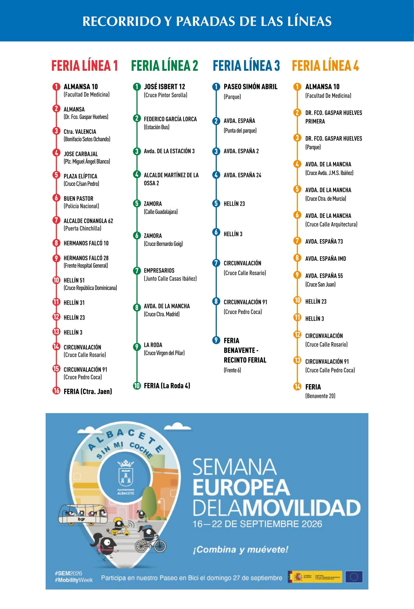 Página del programa oficial con recorridos y paradas de las líneas especiales de autobús