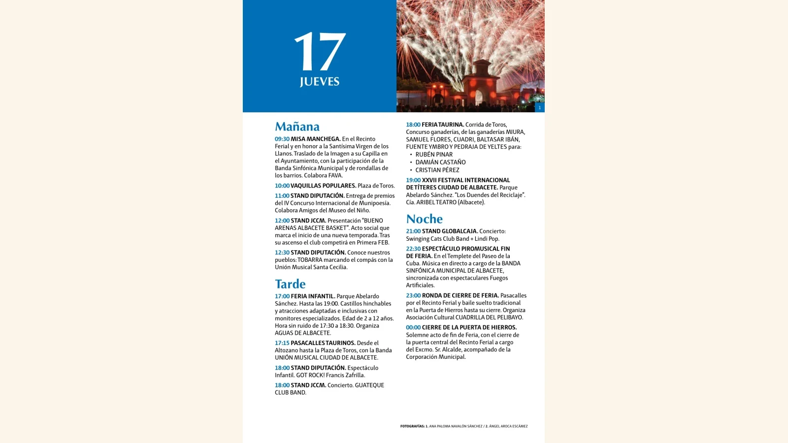 Programa de la Feria de Albacete 2026 del jueves 17 de septiembre con horarios y actividades