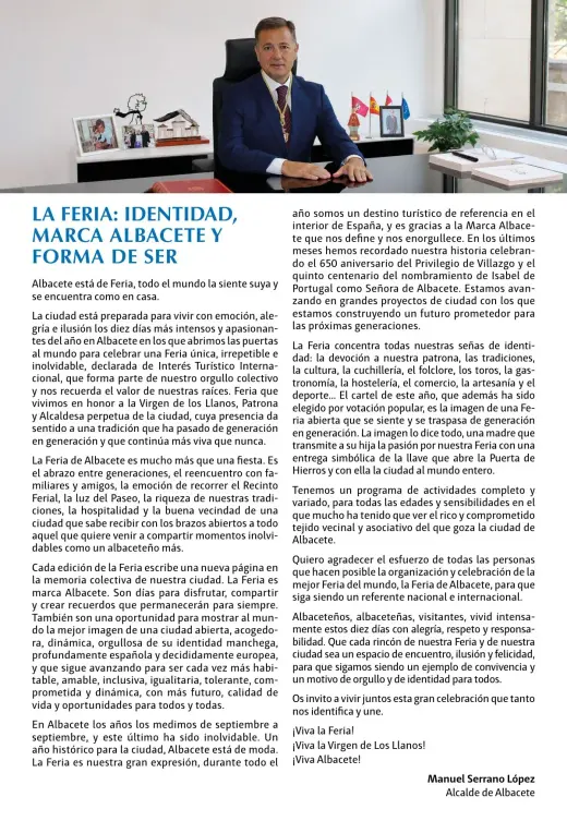 Saluda del alcalde de Albacete en el programa de la Feria 2026