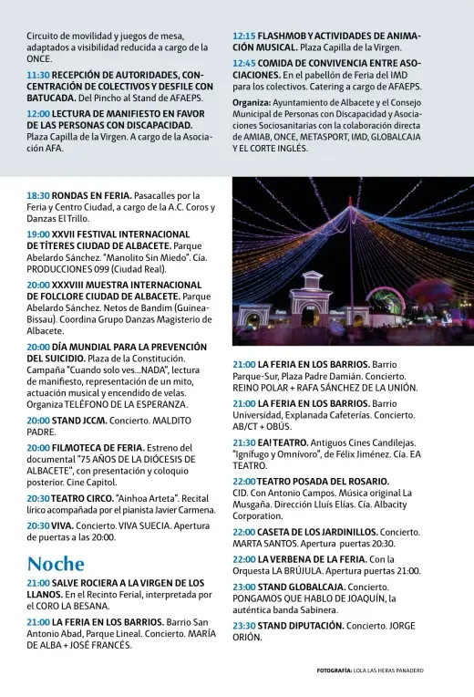 Programa del jueves 10 de septiembre por la tarde y noche, con la Feria en los Barrios