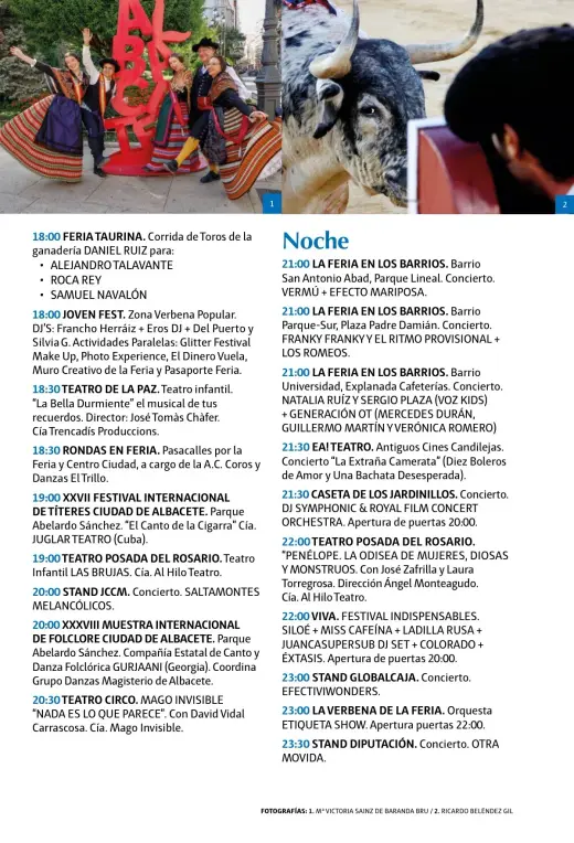 Programa del viernes 11 de septiembre por la tarde y noche