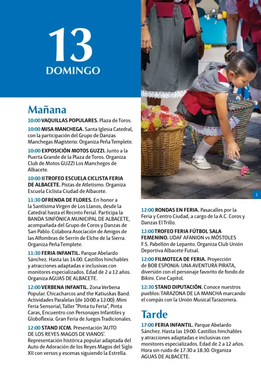 Programa del domingo 13 de septiembre por la mañana, con la Ofrenda de Flores