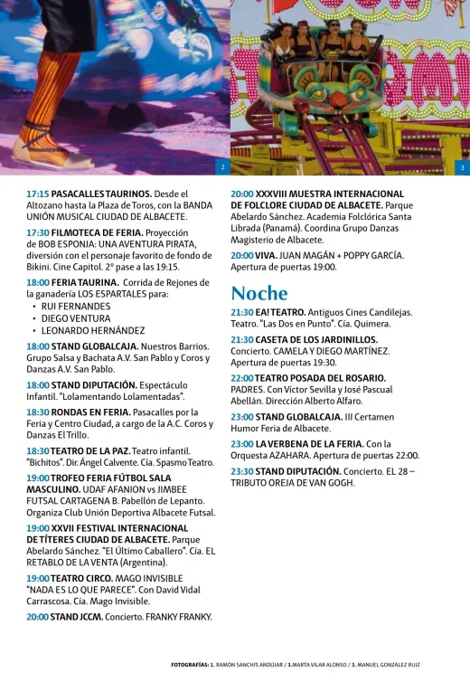 Programa del domingo 13 de septiembre por la tarde y noche