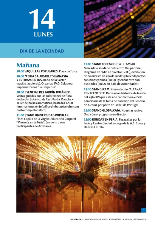 Programa del lunes 14 de septiembre, Día de la Vecindad, por la mañana