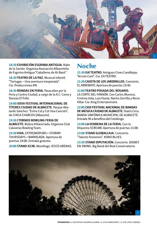 Programa del martes 15 de septiembre por la tarde y noche