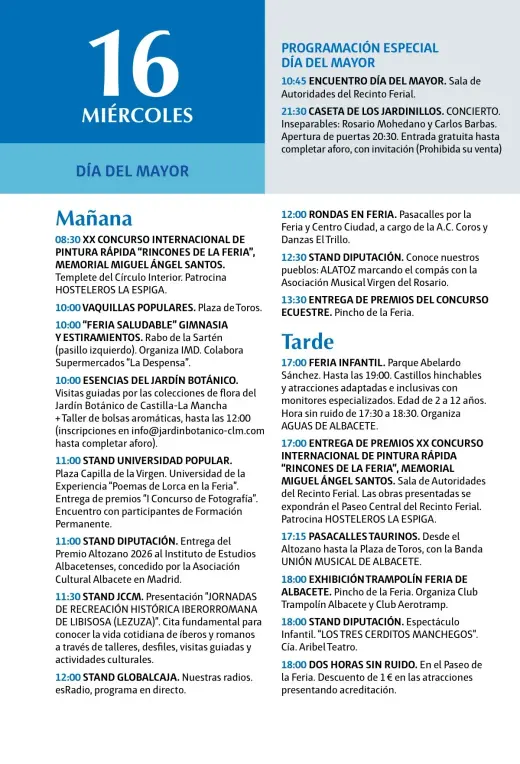 Programa del miércoles 16 de septiembre, Día del Mayor, por la mañana