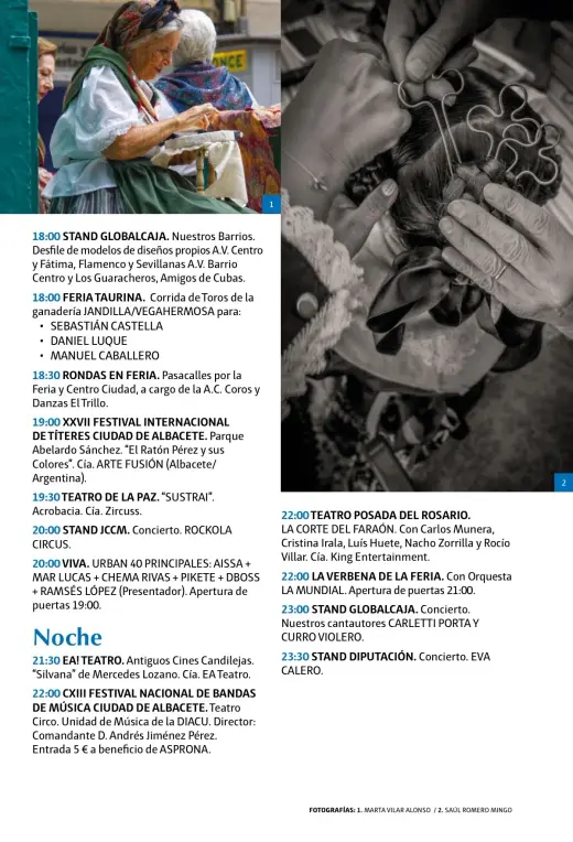 Programa del miércoles 16 de septiembre por la tarde y noche