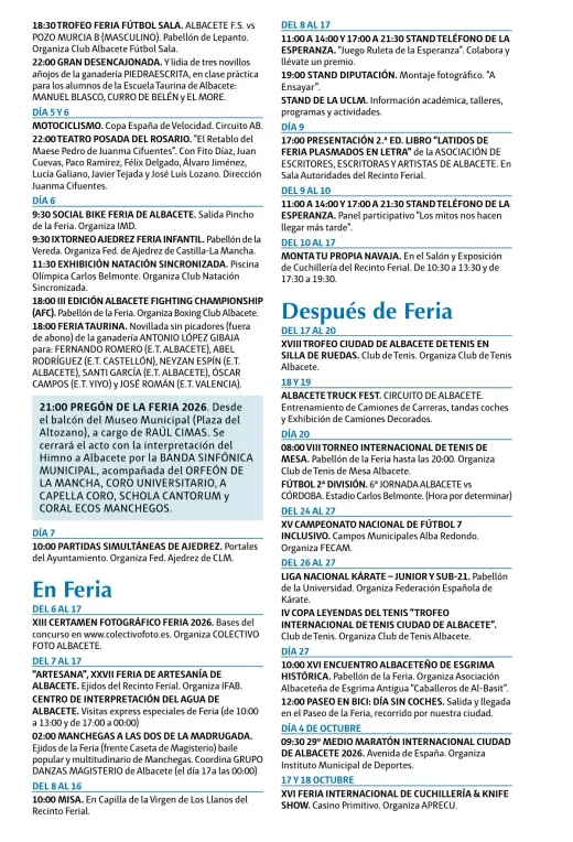 Notas al programa: actividades en Feria y después de Feria