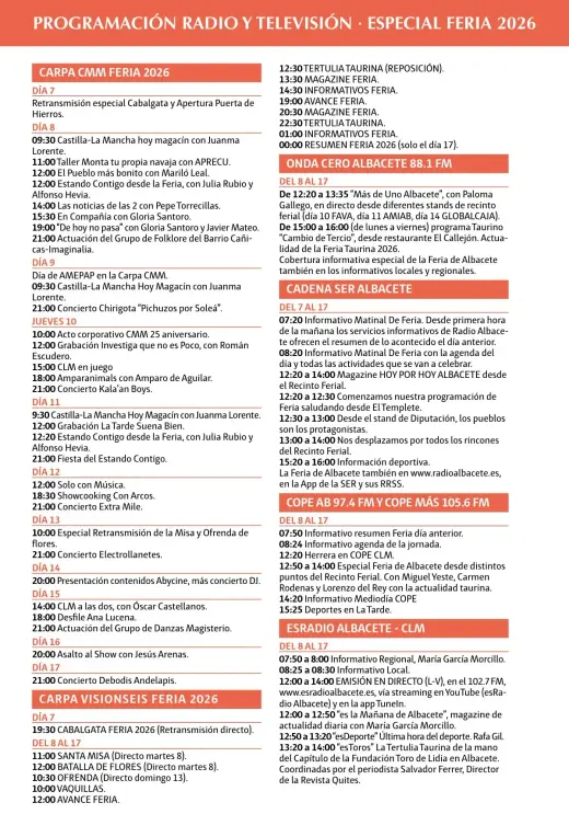 Programación de radio y televisión especial Feria de Albacete 2026