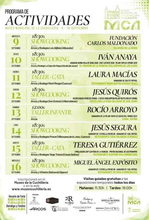 Programa de actividades del Museo Municipal de la Cuchillería del 9 al 16 de septiembre
