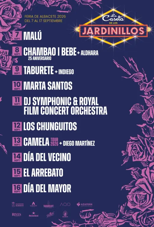 Cartel de la Caseta de los Jardinillos con los conciertos del 7 al 17 de septiembre