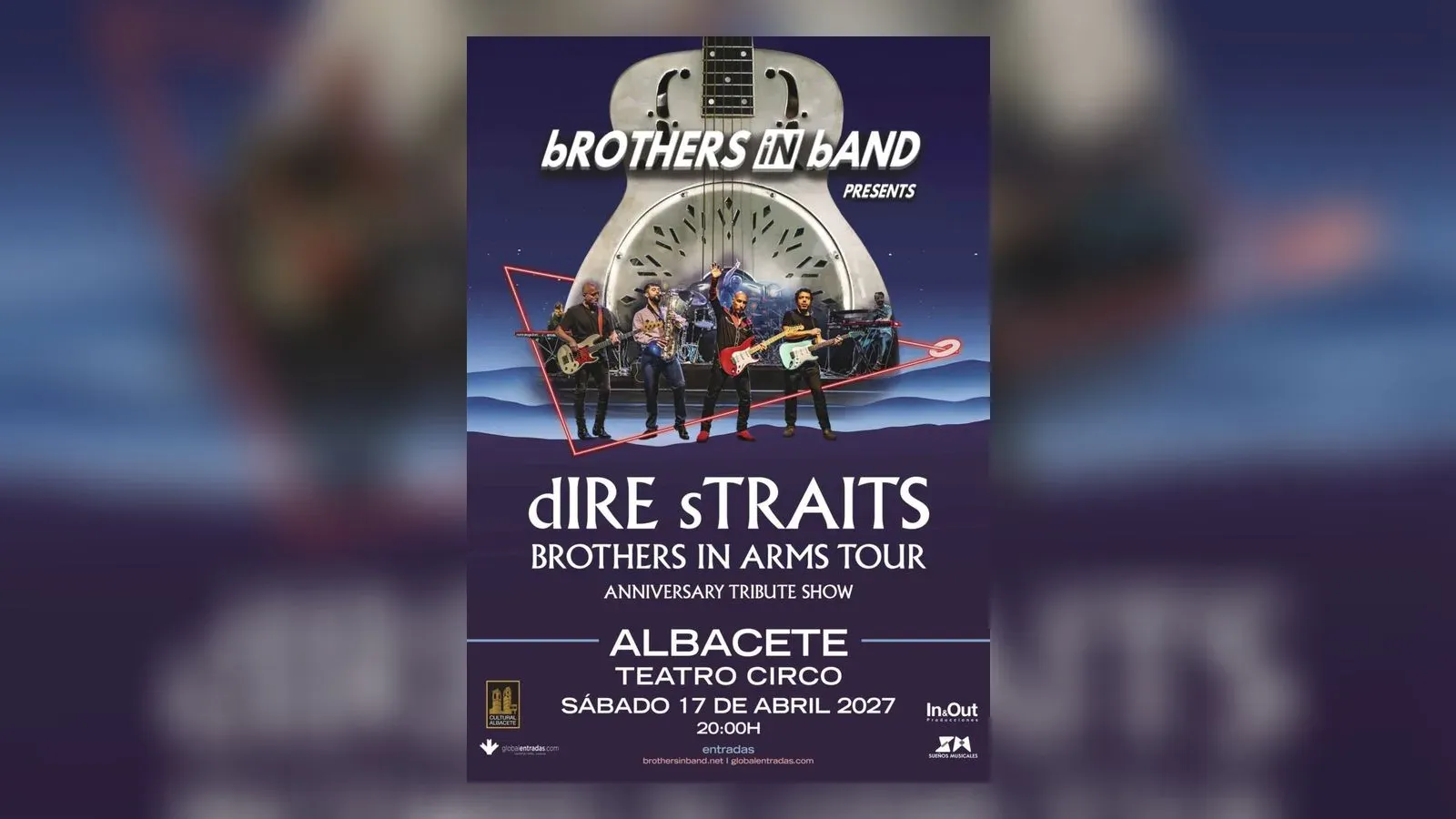 Cartel de Brothers in Band, tributo a Dire Straits por el aniversario de Brothers in Arms, en el Teatro Circo de Albacete